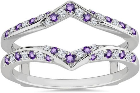 Purple Amethyst & White Diamond V Shaped Enhancer Guard For Women, 14k Gold Finish Amethyst Anniversary Wrap Ring, Anniversary Band in Saudi Arabia