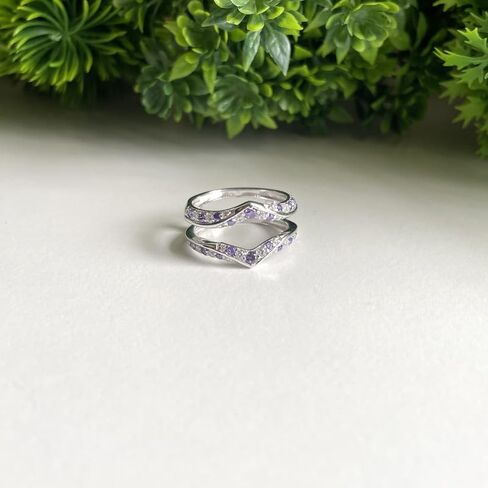 Purple Amethyst & White Diamond V Shaped Enhancer Guard For Women, 14k Gold Finish Amethyst Anniversary Wrap Ring, Anniversary Band in Saudi Arabia