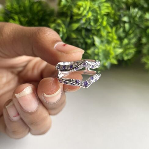Purple Amethyst & White Diamond V Shaped Enhancer Guard For Women, 14k Gold Finish Amethyst Anniversary Wrap Ring, Anniversary Band in Saudi Arabia