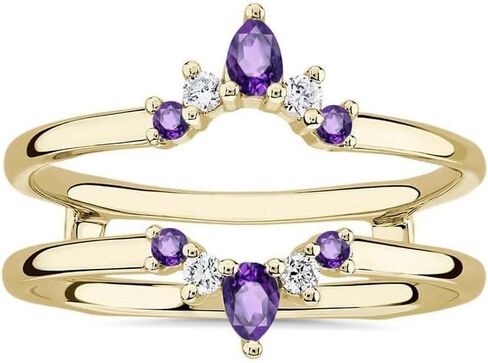 Purple Amethyst & White Diamond Crown Shaped Enhancer Guard For Women, 14k Gold Finish Amethyst Wrap Ring, Engagement Ring in Saudi Arabia