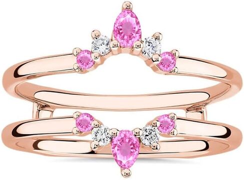 Pink Sapphire & White Diamond Crown Shaped Enhancer Guard For Women, 14k Gold Finish Sapphire Wrap Ring, Engagement Ring in Saudi Arabia