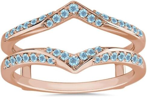 Blue Topaz V Shaped Enhancer Guard For Women, 14k Gold Finish Blue Topaz Wrap Ring, Anniversary Band in Saudi Arabia