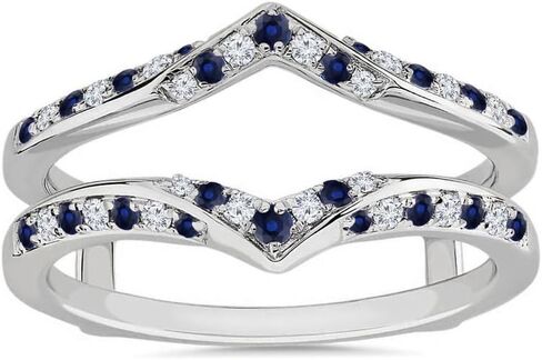 Blue Sapphire & White Diamond V Shaped Enhancer Guard For Women, 14k Gold Finish Blue Sapphire Wrap Ring, Anniversary Band in Saudi Arabia