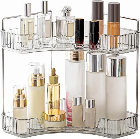 YCIA&DONE Corner Counter Bathroom Organizer Countertop, 3 Tiers Cosmetic Perfume Tray, Vanity Organizer for Makeup, Skincare, Clear Corner Rack for Bedroom, Bathroom, Kitchen(Smoky Gray) in Saudi Arabia