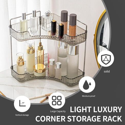 YCIA&DONE Corner Counter Bathroom Organizer Countertop, 3 Tiers Cosmetic Perfume Tray, Vanity Organizer for Makeup, Skincare, Clear Corner Rack for Bedroom, Bathroom, Kitchen(Smoky Gray) in Saudi Arabia