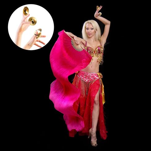 Fiada 40 Pcs Finger Cymbals Belly Dancing Musical Instrument Percussion Zills Instruments for Adults Dancer Party, Gold Silver in Kuwait