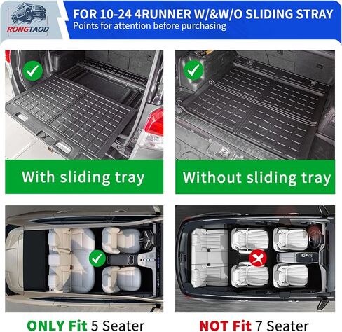 Rongtaod Back Seat Cover Protector Compatible with 2010-2024 Toyota 4Runner 5 Seats Trunk Mat Cargo Mat Cargo Liner 2023 Toyota 4 Runner Accessories (Backrest Mats,Fit without Sliding Tray) in Kuwait