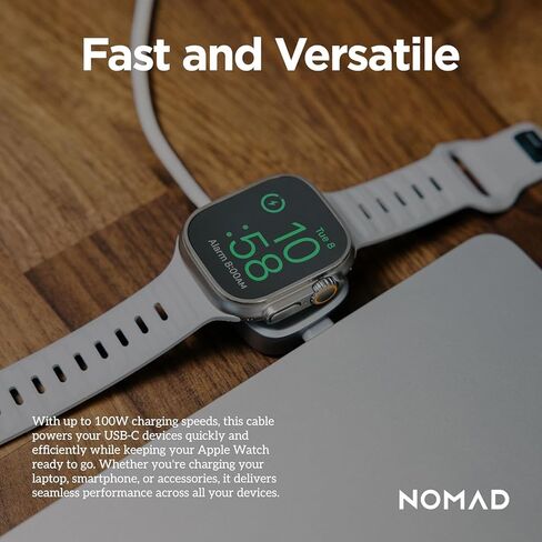 Nomad Apple Watch Charger USB C Cable 1.5m Carbide 2in1 ، كابل شحن USB C - 100W Fast Iwatch Charger USBC لـ Apple Watch و AirPods و iPhone ، كابلات الشحن العالمية C ، in Kuwait