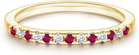 Alternate Red Ruby & White Diamond Wedding Band For Women, 14k Gold Finish July Birthstone Ruby Half Eternity Ring, Anniversary Band For Women in Kuwait