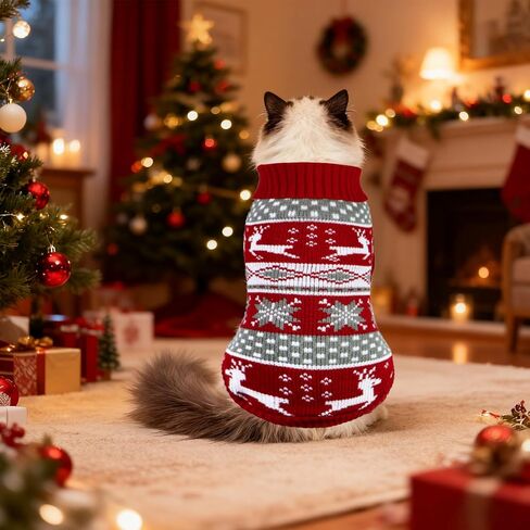 2 حزمة سترة عيد الميلاد القط، متماسكة الياقة المدورة القط سترة الملابس الرنة سانتا عيد الميلاد البلوزات الزي للقطط هريرة جرو الكلاب الصغيرة M in Kuwait