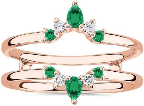 Green Emerald & White Diamond Crown Shaped Enhancer Guard For Women, 14k Gold Finish Green Emerald Wrap Ring, Engagement Ring in Saudi Arabia