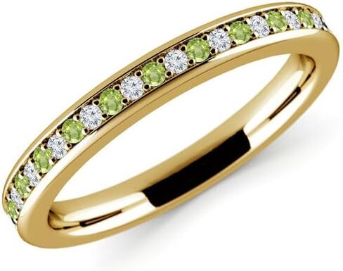 Alternate Green Peridot & White Diamond Wedding Band For Women, 14k Gold Finish Green Peridot Anniversary Half Eternity Ring, Ladies Stackable Diamond Ring in Saudi Arabia