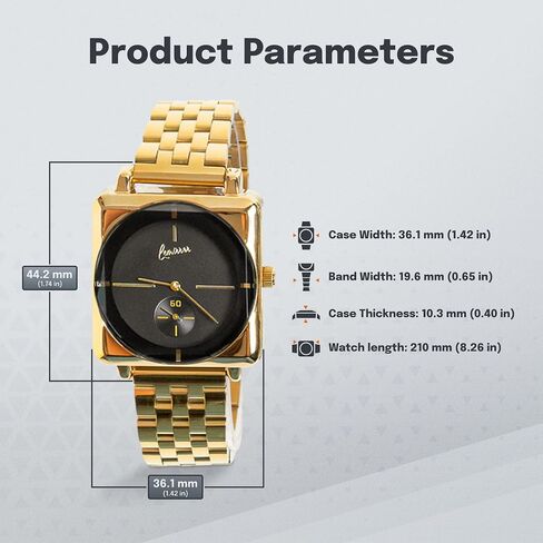 Square Watch with Stainlees Steel Band, Unisex Analog Watch, Water Resistant, Black Dial, Available in Gold, Silver, Black in Saudi Arabia