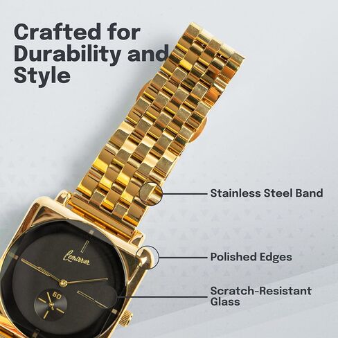 Square Watch with Stainlees Steel Band, Unisex Analog Watch, Water Resistant, Black Dial, Available in Gold, Silver, Black in Saudi Arabia