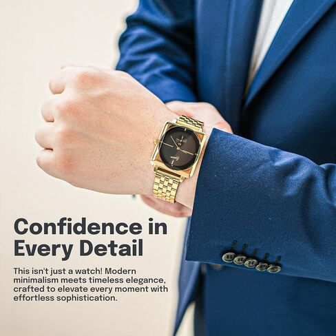 Square Watch with Stainlees Steel Band, Unisex Analog Watch, Water Resistant, Black Dial, Available in Gold, Silver, Black in Saudi Arabia