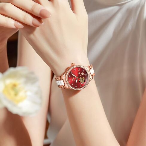 OLEVS Womens Watches Automatic Luxury Dress Ladies Watch Ceramic Strap Rose Gold Self Winding Female Wrist Watch in Saudi Arabia