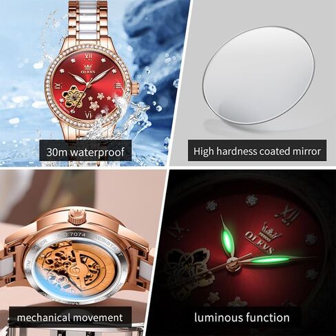 OLEVS Womens Watches Automatic Luxury Dress Ladies Watch Ceramic Strap Rose Gold Self Winding Female Wrist Watch in Saudi Arabia