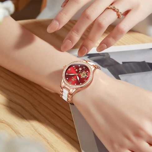 OLEVS Womens Watches Automatic Luxury Dress Ladies Watch Ceramic Strap Rose Gold Self Winding Female Wrist Watch in Saudi Arabia