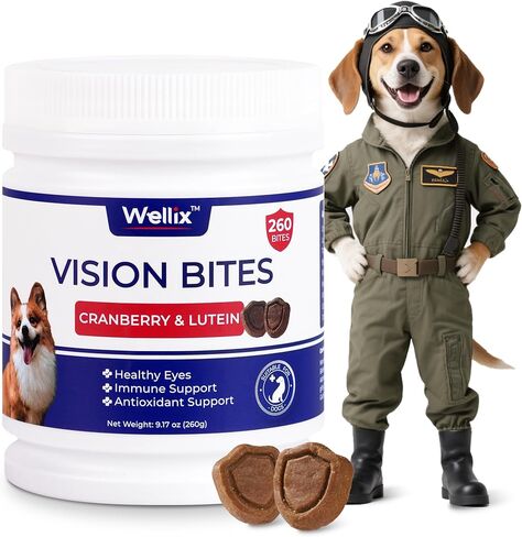 Wellix 260 Bites Vision Chews - Dog Tear Stain Remover & Eye Supplement with Cranberry Extract, Lutein, Taurine, Marshmallow Root, Vitamin for Puppy, Small Medium & Large Dogs in Kuwait
