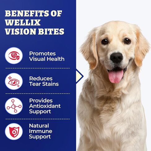 Wellix 260 Bites Vision Chews - Dog Tear Stain Remover & Eye Supplement with Cranberry Extract, Lutein, Taurine, Marshmallow Root, Vitamin for Puppy, Small Medium & Large Dogs in Kuwait