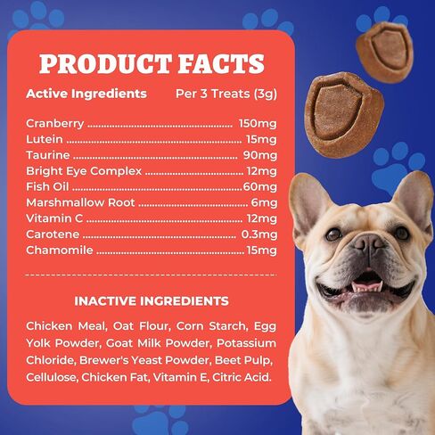 Wellix 260 Bites Vision Chews - Dog Tear Stain Remover & Eye Supplement with Cranberry Extract, Lutein, Taurine, Marshmallow Root, Vitamin for Puppy, Small Medium & Large Dogs in Kuwait