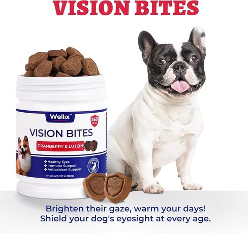 Wellix 260 Bites Vision Chews - Dog Tear Stain Remover & Eye Supplement with Cranberry Extract, Lutein, Taurine, Marshmallow Root, Vitamin for Puppy, Small Medium & Large Dogs in Kuwait