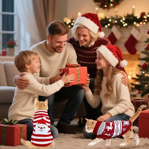 2 حزمة سترة عيد الميلاد القط، متماسكة الياقة المدورة القط سترة الملابس الرنة سانتا عيد الميلاد البلوزات الزي للقطط هريرة جرو الكلاب الصغيرة M in Kuwait