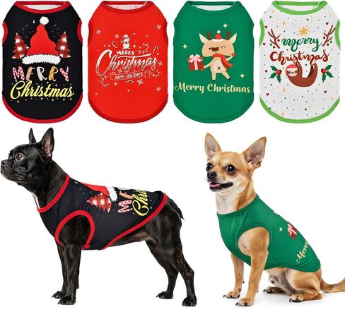 4-Pack Christmas Dog Shirt for Small Doggies Dog Tank Top Tee Shirts Xmas Pet Cat Sleeveless Vest Puppy Christmas Outfit Clothes Costume for Small Medium Dogs M in Saudi Arabia