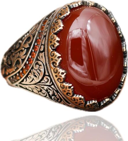 Agate Aqeeq Men Ring, Men Silver Ring 925, Yemeni Aqeeq Ring Men, Turkish Ring Man, Ring With Stone, Gemstone Ring For Men in Saudi Arabia