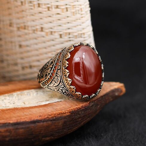Agate Aqeeq Men Ring, Men Silver Ring 925, Yemeni Aqeeq Ring Men, Turkish Ring Man, Ring With Stone, Gemstone Ring For Men in Saudi Arabia