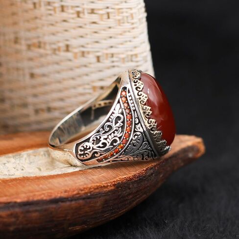 Agate Aqeeq Men Ring, Men Silver Ring 925, Yemeni Aqeeq Ring Men, Turkish Ring Man, Ring With Stone, Gemstone Ring For Men in Saudi Arabia