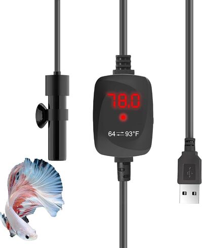 سوبر ميني حوض السمك سخان USB 10W الألومينا السيراميك بيتا سخان قابل للتعديل سخان الأسماك الغاطسة سخان خزان الأسماك الصغيرة سخان السلاحف مع العرض الرقمي ترموستات، لخزانات 0-1 جالون in Saudi Arabia