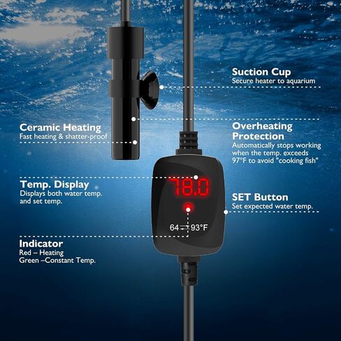 سوبر ميني حوض السمك سخان USB 10W الألومينا السيراميك بيتا سخان قابل للتعديل سخان الأسماك الغاطسة سخان خزان الأسماك الصغيرة سخان السلاحف مع العرض الرقمي ترموستات، لخزانات 0-1 جالون in Saudi Arabia