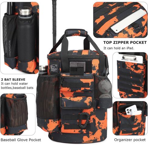 Baseball Bucket Bag Baseball Coaching Accessories Organizer Tactical Style Softball Bucket Bag with Anti-Slip Bottom, Multiple Pockets for Bat, Gloves, Scoreboards in Saudi Arabia