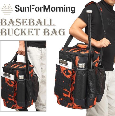 Baseball Bucket Bag Baseball Coaching Accessories Organizer Tactical Style Softball Bucket Bag with Anti-Slip Bottom, Multiple Pockets for Bat, Gloves, Scoreboards in Saudi Arabia