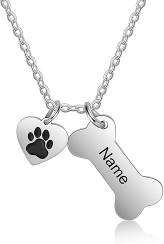 ALBERTBAND Personalized Dog Bone and Paw Charm Pendant-Dog Bone Memorial Necklace Custom Name Necklace Engrave Your Pets Name Christmas Gifts for Your Lover Pet in Saudi Arabia