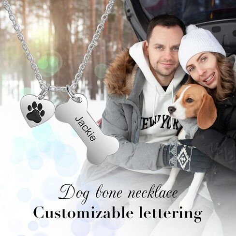 ALBERTBAND Personalized Dog Bone and Paw Charm Pendant-Dog Bone Memorial Necklace Custom Name Necklace Engrave Your Pets Name Christmas Gifts for Your Lover Pet in Saudi Arabia