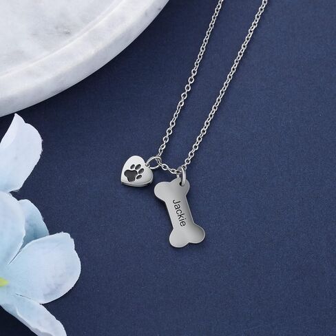 ALBERTBAND Personalized Dog Bone and Paw Charm Pendant-Dog Bone Memorial Necklace Custom Name Necklace Engrave Your Pets Name Christmas Gifts for Your Lover Pet in Saudi Arabia