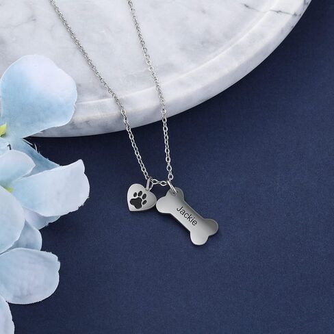 ALBERTBAND Personalized Dog Bone and Paw Charm Pendant-Dog Bone Memorial Necklace Custom Name Necklace Engrave Your Pets Name Christmas Gifts for Your Lover Pet in Saudi Arabia