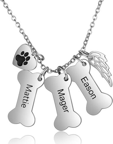 ALBERTBAND Personalized Dog Bone and Paw Charm Pendant-Dog Bone Memorial Necklace Custom Name Necklace Engrave Your Pets Name Christmas Gifts for Your Lover Pet in Saudi Arabia