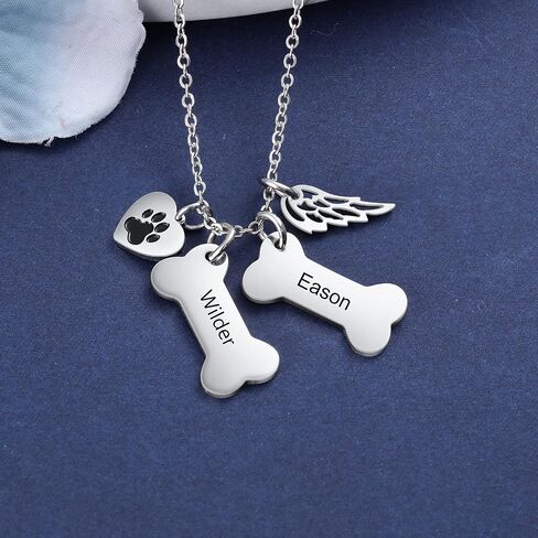 ALBERTBAND Personalized Dog Bone and Paw Charm Pendant-Dog Bone Memorial Necklace Custom Name Necklace Engrave Your Pets Name Christmas Gifts for Your Lover Pet in Saudi Arabia