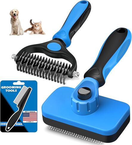 3PCS Self Cleaning Slicker Brush & Pet Grooming Rake & Bath Brush for Dogs,Cats and Horses | Double-Sided Dematting Comb & Skin Friendly Deshedding Grooming Tool (J-Green Black) in Kuwait