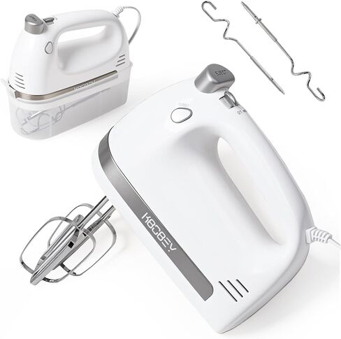 450W Electric Hand Mixer, 5-Speed Handheld Mixer with Storage Case, Turbo & Eject Button, Includes 2 Beaters & 2 Dough Hooks for Baking, Cake, Egg, Cream (White) in Kuwait