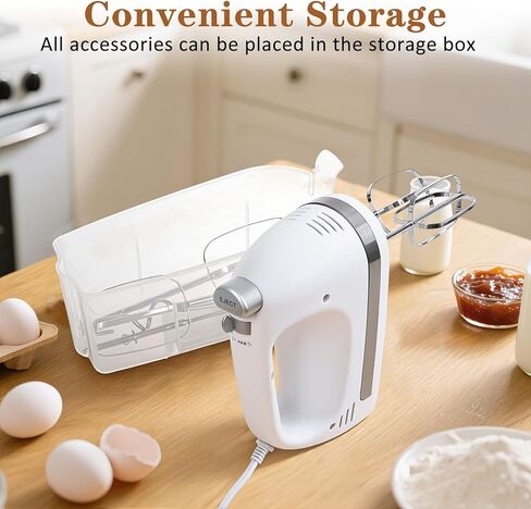 450W Electric Hand Mixer, 5-Speed Handheld Mixer with Storage Case, Turbo & Eject Button, Includes 2 Beaters & 2 Dough Hooks for Baking, Cake, Egg, Cream (White) in Kuwait
