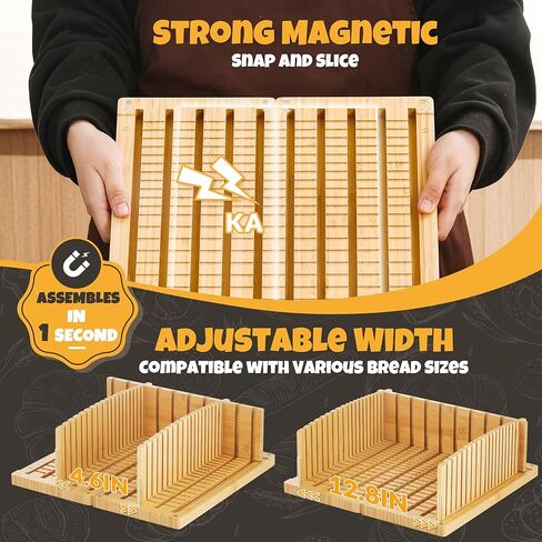 قطاعة خبز احترافية عريضة للغاية مقاس 12.8 بوصة للعجين المخمر والأرغفة الحرفية - تصميم مغناطيسي قابل للتوسيع، فتحة قطع قابلة للتعديل وقابلة للطي وخالية من الخدش - مثالية للاستخدام المنزلي في الخبز والمخبوزات in Kuwait