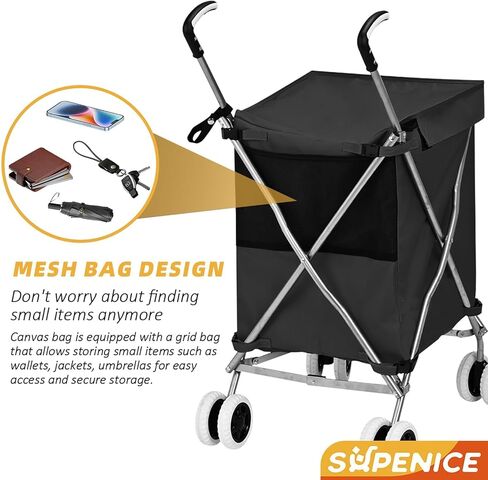 Folding Grocery Shopping Cart Rolling Utility Cart with 360° Double Front Swivel Wheels Waterproof Removable Canvas Bag with Cover for Laundry Grocery, Shopping, Baggage, Picnic (Blue) in Kuwait