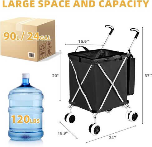 Folding Grocery Shopping Cart Rolling Utility Cart with 360° Double Front Swivel Wheels Waterproof Removable Canvas Bag with Cover for Laundry Grocery, Shopping, Baggage, Picnic (Blue) in Kuwait