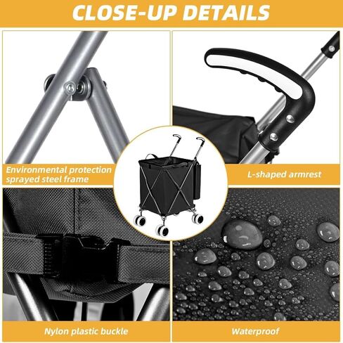 Folding Grocery Shopping Cart Rolling Utility Cart with 360° Double Front Swivel Wheels Waterproof Removable Canvas Bag with Cover for Laundry Grocery, Shopping, Baggage, Picnic (Blue) in Kuwait