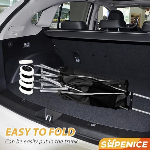 Folding Grocery Shopping Cart Rolling Utility Cart with 360° Double Front Swivel Wheels Waterproof Removable Canvas Bag with Cover for Laundry Grocery, Shopping, Baggage, Picnic (Blue) in Kuwait