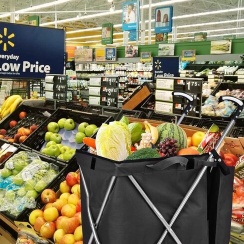 Folding Grocery Shopping Cart Rolling Utility Cart with 360° Double Front Swivel Wheels Waterproof Removable Canvas Bag with Cover for Laundry Grocery, Shopping, Baggage, Picnic (Blue) in Kuwait